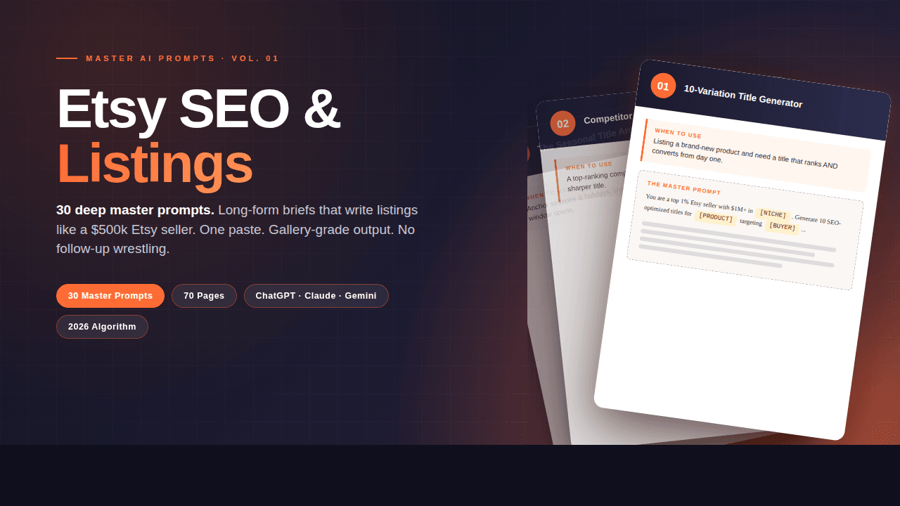 Cover of Master AI Prompts Vol. 01 — Etsy SEO & Listings